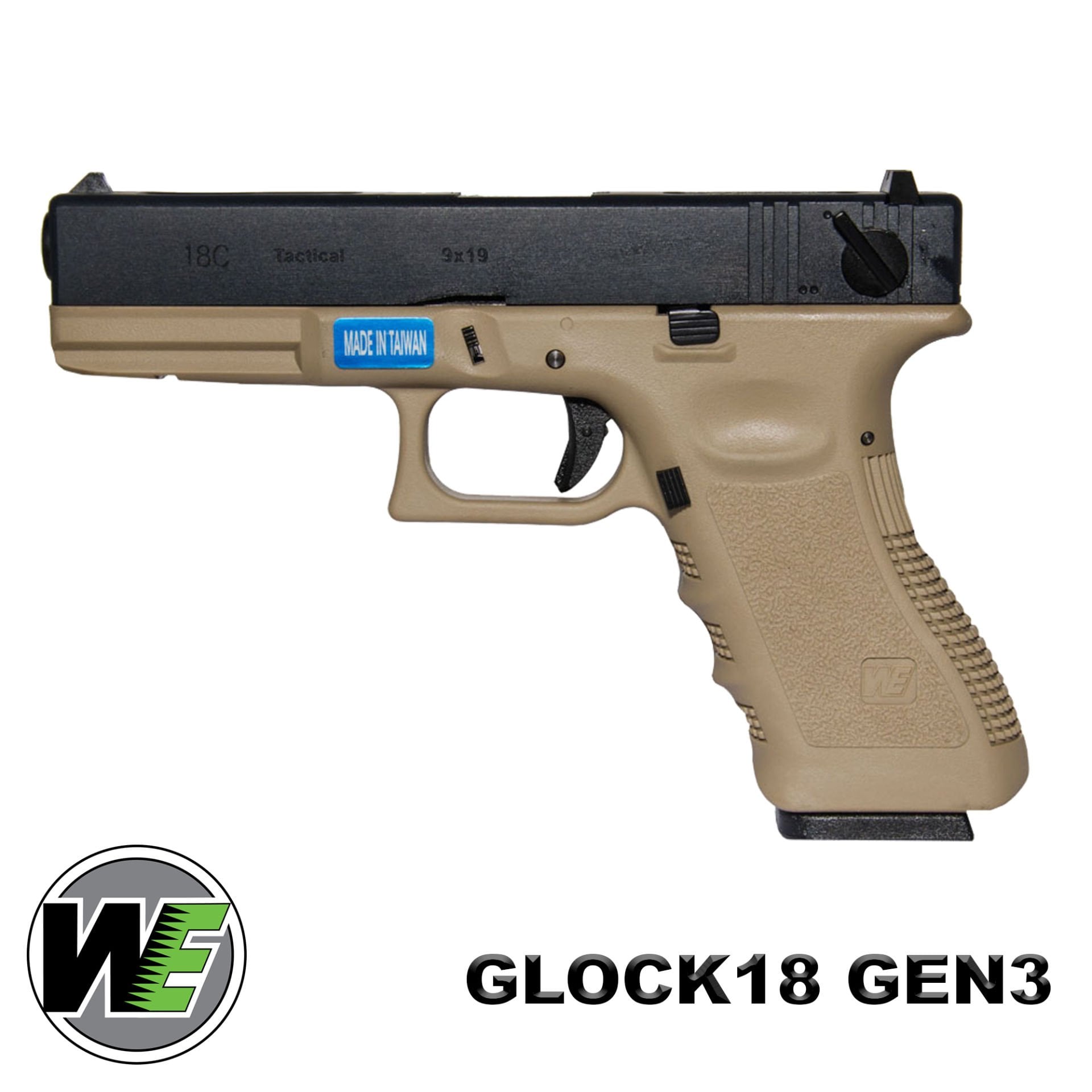 Airsoft Tabanca WE Glock 18C Siyah/Tan Gen3 WE-G002A-TAN