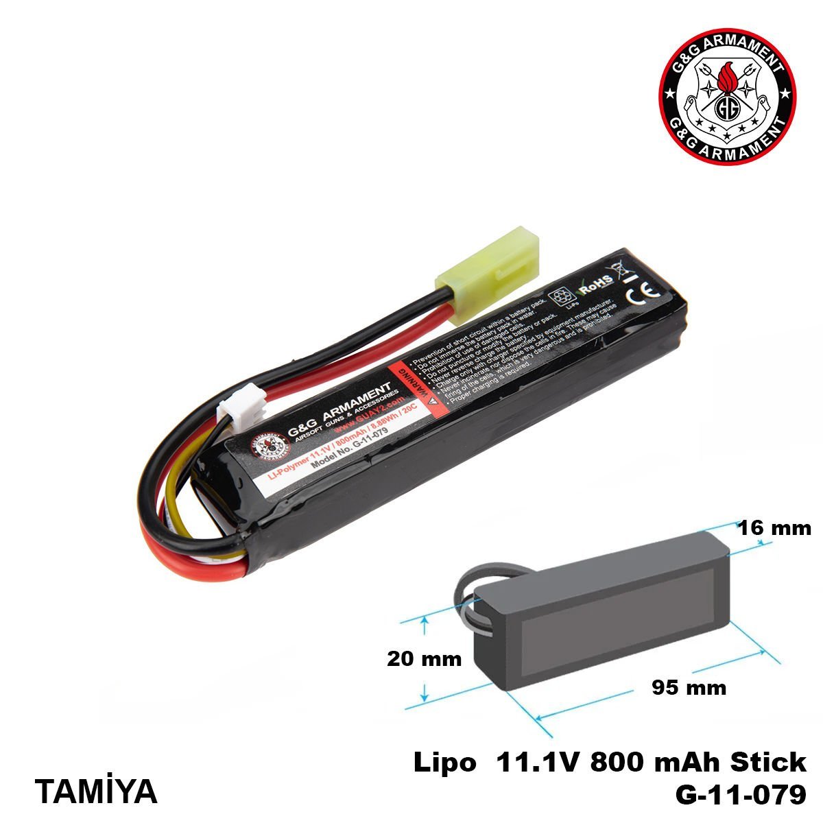 G&G Lipo Pil  11.1V 800 mAh Stick Tamiya G-11-079