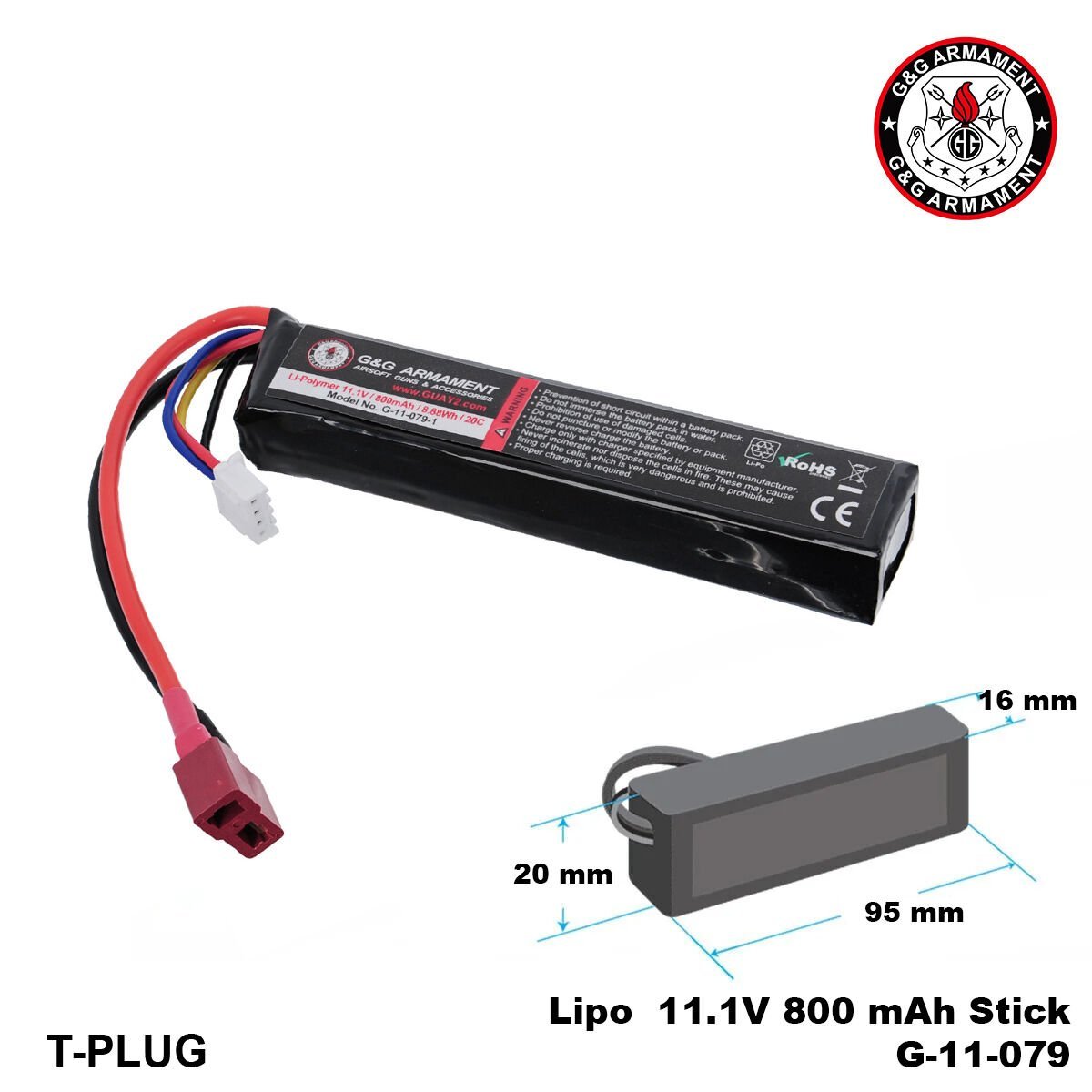 G&G Lipo Pil 11.1V 800 mAh Stick T-Plug G-11-079-1