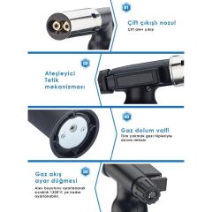 Rox BS-850 İki Alev Çıkışlı Bütan Gaz Torch Pürmüz