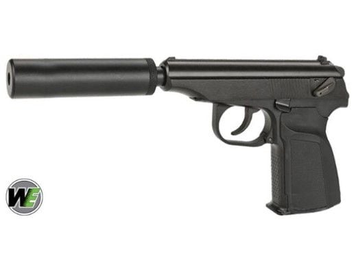 Airsoft Tabanca WE Makarov Gas Pistol with Marking and Silencer ( BK w/ Brown Grip )