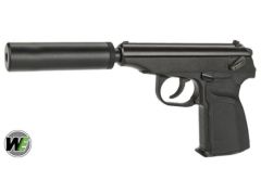 Airsoft Tabanca WE Makarov Gas Pistol with Marking and Silencer ( BK w/ Brown Grip )