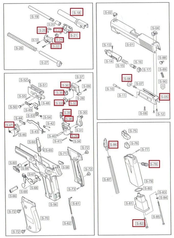 WE AIRSOFT F226/F229 YEDEK PARÇA LİSTESİ