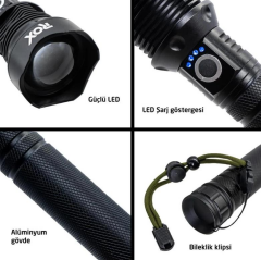 Rox 0212 Şarjlı Led El Feneri 2000 Lümen